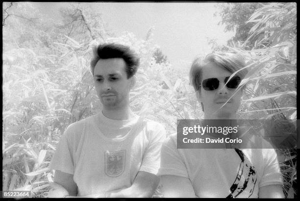 Photo of Richard H KIRK and Stephen MALLINDER and CABARET VOLTAIRE; L-R: Stephen Mallinder, Richard H Kirk in Holland Park, London