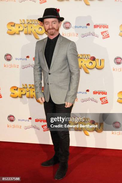 Singer of Musical Group Dionysos, Mathias Malzieu attends the 'Le Petit Spirou' Paris Premiere at Le Grand Rex on September 10, 2017 in Paris, France.