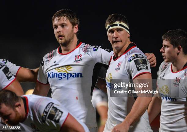Antrim , United Kingdom - 22 September 2017; Iain Henderson and Robbie Diack during the Guinness PRO14 Round 4 match between Ulster and Dragons at...
