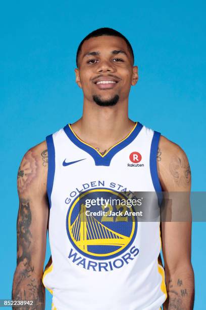 Michael Gbinije of the Golden State Warriors poses for a head shot during media day on September 22, 2017 at Oracle Arena in Oakland, California....