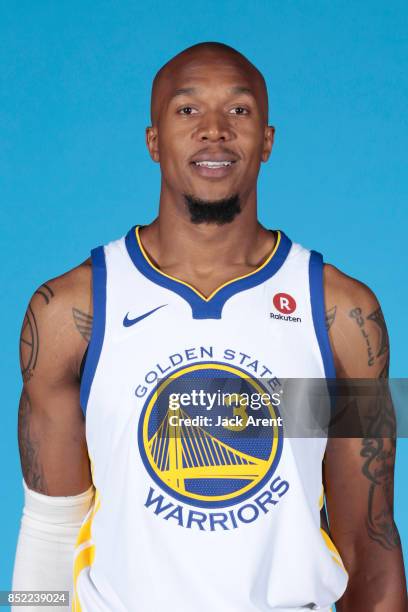 David West of the Golden State Warriors poses for a head shot during media day on September 22, 2017 at Oracle Arena in Oakland, California. NOTE TO...