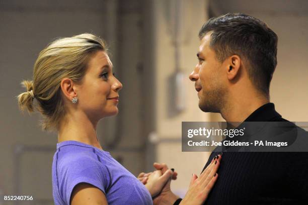 Rachel Riley and Pasha Kovalev rehearse their waltz at Ace Dance & Music, Birmingham ahead of their first dance on Strictly Come dancing.