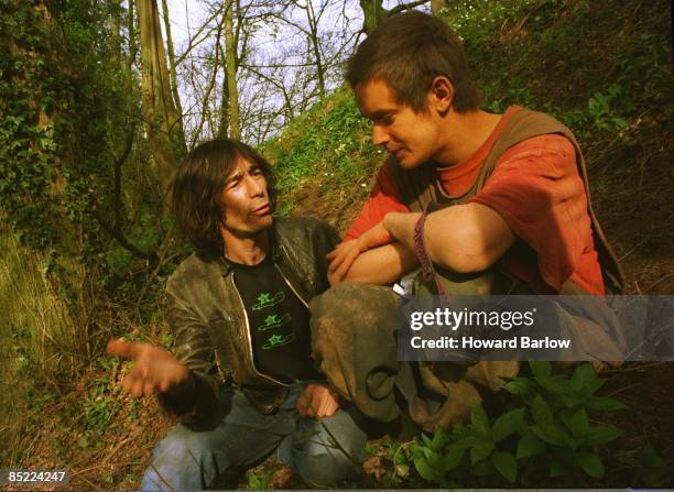 Circa 1970: Photo of PURSEY; ARTIST - JIMMY PURSEY with SWAMPY, VENUE - MANCHESTER AIRPORT RUNWAY PROTEST, DATE - 8 APRIL 1997