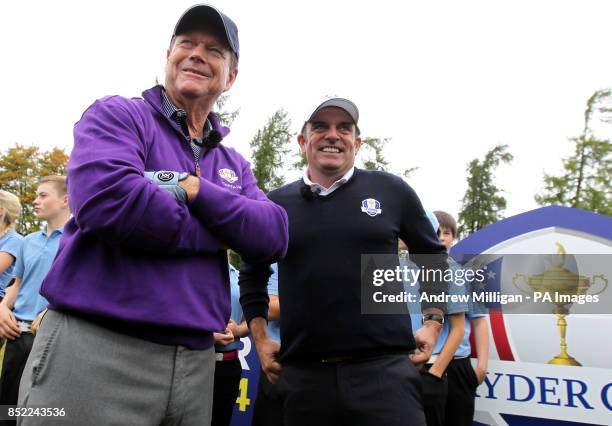 European Ryder Cup Captain Paul McGinley and American captain Tom Watson during an event to mark the legacy of the 2014 Ryder Cup, at the PGA...