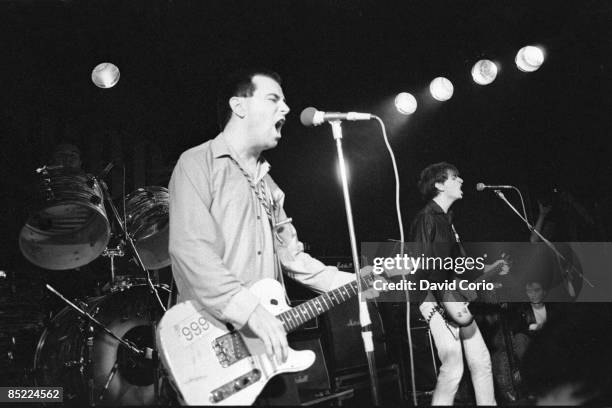 Lead singer Nick Cash of Punk band 999 performs on stage at The Marquee, Wardour Street, London, 1979.