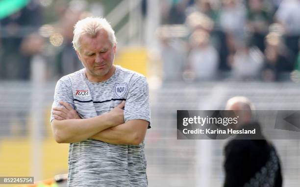 Headcoach Benno Moehlmann of Muenster during the 3.Liga match between FC Carl Zeiss Jena and SC Preussen Muenster at Ernst-Abbe Sportfeld on...