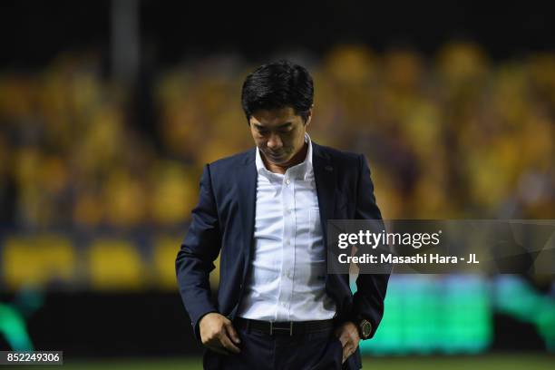 Head coach Yoon Jung Hwan of Cerezo Osaka reacts during the J.League J1 match between Cerezo Osaka and Vegalta Sendai at Kincho Stadium on September...