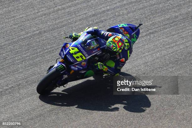 Valentino Rossi of Italy and Movistar Yamaha MotoGP rides during final practice for the MotoGP of Aragon at Motorland Aragon Circuit on September 23,...