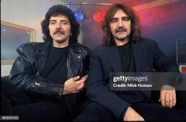 Photo of Geezer BUTLER and Tony IOMMI and BLACK SABBATH; L-R: Tony Iommi, Geezer Butler, posed