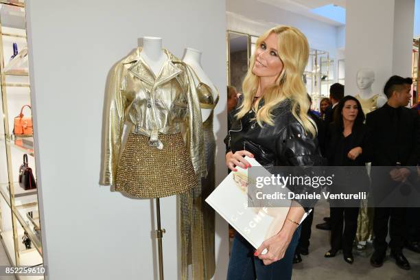 Claudia Schiffer attends her book launch cocktail at Versace Boutique during Milan Fashion Week Spring/Summer 2018 on September 23, 2017 in Milan,...