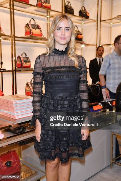 Valentina Ferragni attends Claudia Schiffer book launch cocktail at Versace Boutique during Milan Fashion Week Spring/Summer 2018 on September 23,...
