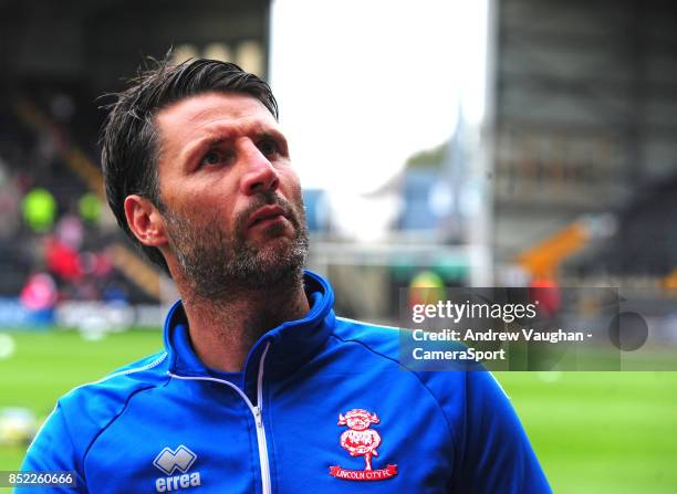 Lincoln City manager Danny Cowley during the pre-match warm-up prior to the Sky Bet League Two match between Notts County and Lincoln City at Meadow...