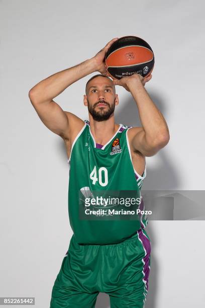 James Augustine, #40 poses during Unicaja Malaga 2017/2018 Turkish Airlines EuroLeague Media Day at Martin Carpena Arena on September 20, 2017 in...