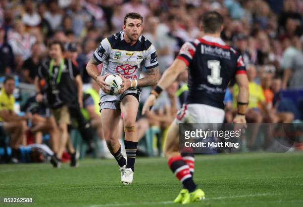 Kyle Feldt of the Cowboys runs at the defence during the NRL Preliminary Final match between the Sydney Roosters and the North Queensland Cowboys at...