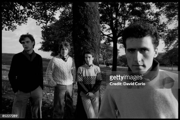 Photo of OMD; Orchestral Manouvres In The Dark l-r Paul Humphreys, Malcolm Holmes,Martin Cooper, Andy McCluskey on Primrose Hill, London 21 October...