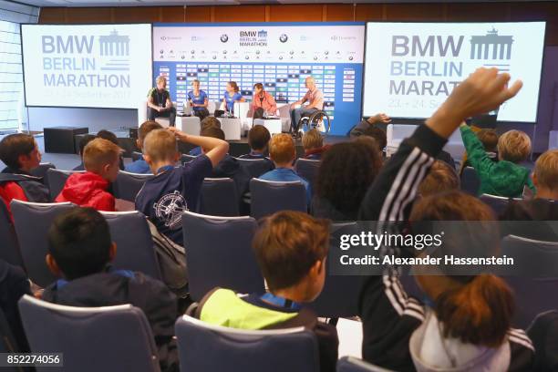 General view during a kids press conference at Hotel InterContinental Berlin ahead of the BMW Berlin Marathon 2017 on September 23, 2017 in Berlin,...