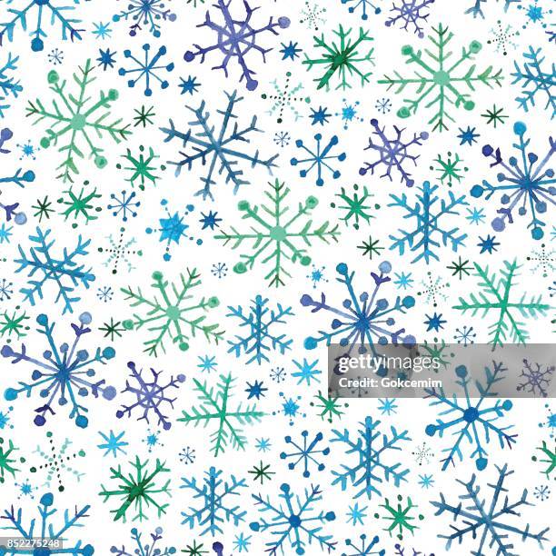 stockillustraties, clipart, cartoons en iconen met aquarel sneeuwvlokken naadloze patroon. nieuwjaar en kerstmis achtergrond - ijskristal