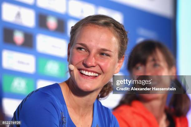 Lisa Hahner attends a kids press conference at Hotel InterContinental Berlin ahead of the BMW Berlin Marathon 2017 on September 23, 2017 in Berlin,...