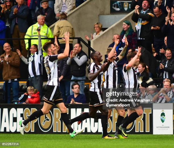 Notts County's Jonathan Stead celebrates scoring the opening goal during the Sky Bet League Two match between Notts County and Lincoln City at Meadow...