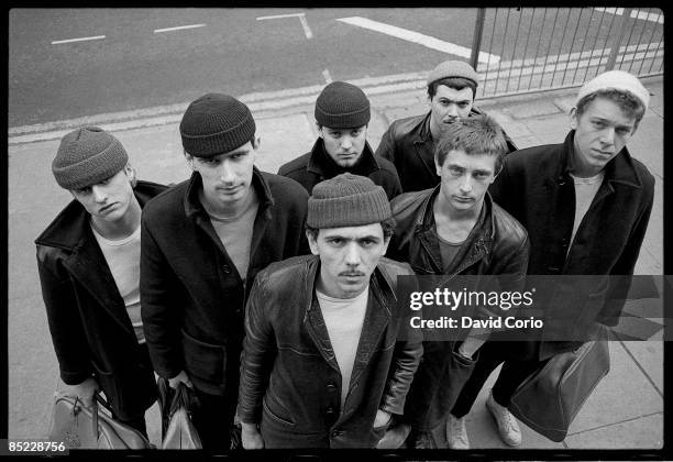 1st MARCH: Photo of DEXYS MIDNIGHT RUNNERS, Dexys Midnight Runners posed in Birmingham in March 1980. Lead singer Kevin Rowland at front.