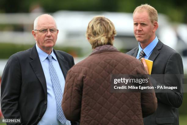 Trainer Mick Channon with his son and fellow trainer Mick Channon jnr during day two of Glorious Goodwood at Goodwood Racecourse, Chichester.