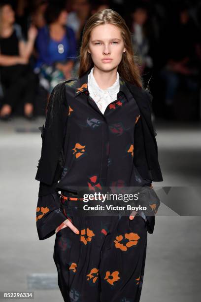 Model walks the runway at the Cividini show during Milan Fashion Week Spring/Summer 2018 on September 23, 2017 in Milan, Italy.