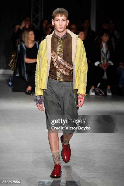 Model walks the runway at the Cividini show during Milan Fashion Week Spring/Summer 2018 on September 23, 2017 in Milan, Italy.