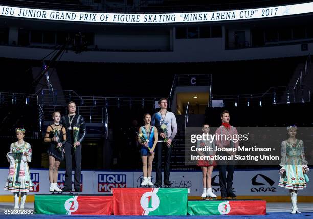 Anastasia Poluianova and Dmitry Sopot of Russia, Daria Pavliuchenko and Denis Khodykin of Russia and Apollinariia Panfilova and Dmitry Rylov of...