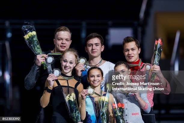 Anastasia Poluianova and Dmitry Sopot of Russia, Daria Pavliuchenko and Denis Khodykin of Russia and Apollinariia Panfilova and Dmitry Rylov of...