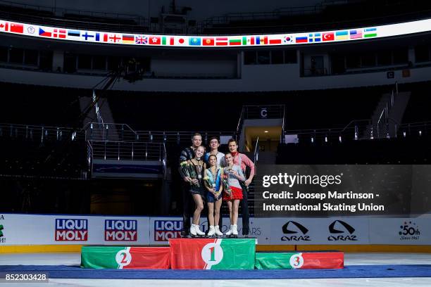 Anastasia Poluianova and Dmitry Sopot of Russia, Daria Pavliuchenko and Denis Khodykin of Russia and Apollinariia Panfilova and Dmitry Rylov of...