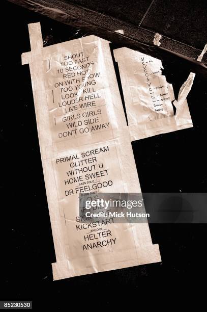 Photo of SET LIST and MOTLEY CRUE and BACKSTAGE; Motley Crue setlist