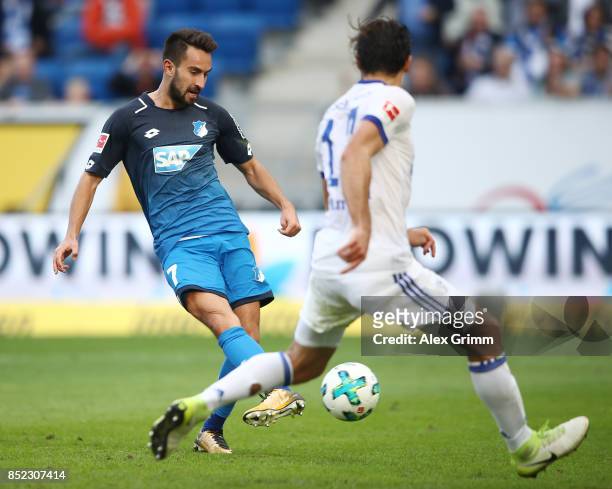 Lukas Rupp of Hoffenheim about to score his teams second goal to make it 2:0 during the Bundesliga match between TSG 1899 Hoffenheim and FC Schalke...