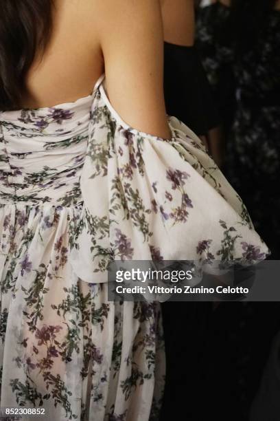 Model is seen backstage ahead of the Blumarine show during Milan Fashion Week Spring/Summer 2018 on September 23, 2017 in Milan, Italy.