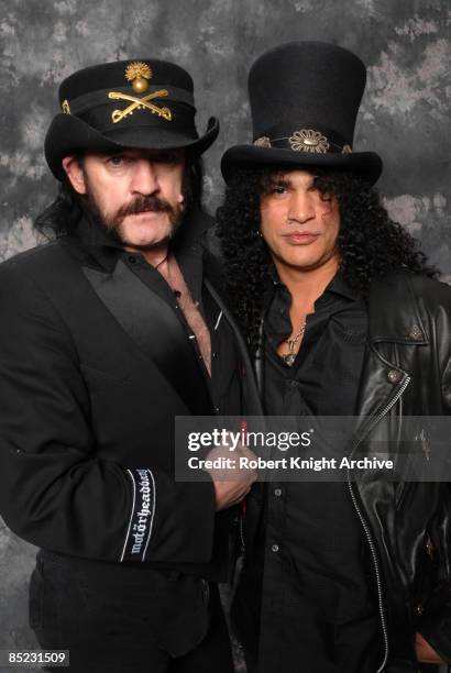 Photo of MOTORHEAD and SLASH and LEMMY, Lemmy & Slash being inducted into the Rock Walk