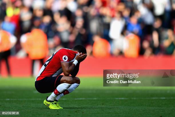 Nathan Redmond of Southampton is dejected after the Premier League match between Southampton and Manchester United at St Mary's Stadium on September...