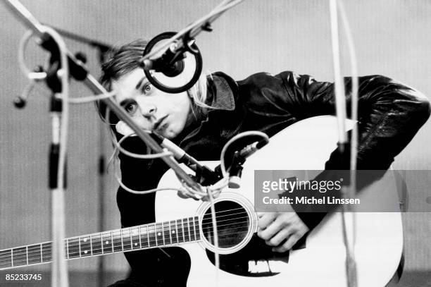 Kurt Cobain, recording in Hilversum Studios, with acoustic guitar, 25th November 1991.