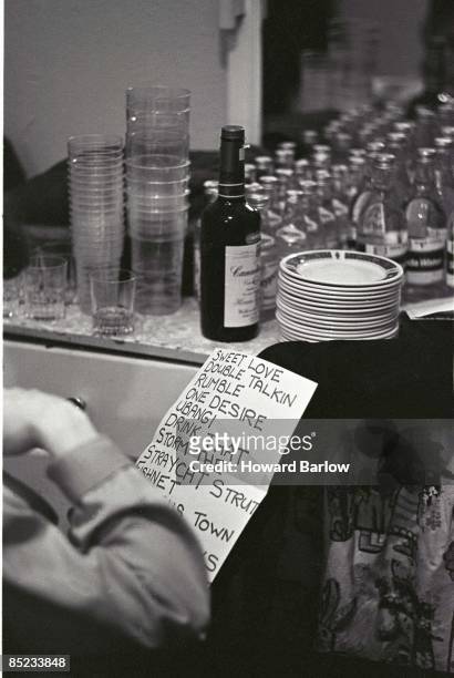 Circa 1970: Photo of SET LIST and STRAY CATS and BACKSTAGE; setlist at a Stray Cats gig - Manchester 1982