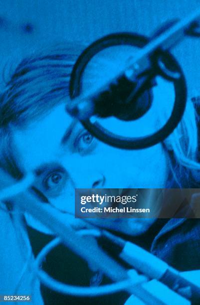 Photo of NIRVANA, Kurt Cobain, posed, looking to camera, recording in Hilversum Studios