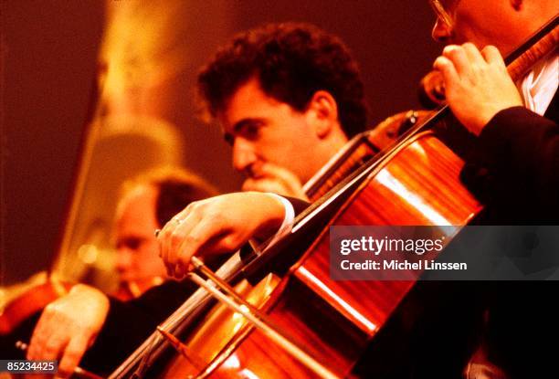 Circa 1970: Photo of ORCHESTRA; close up of string section