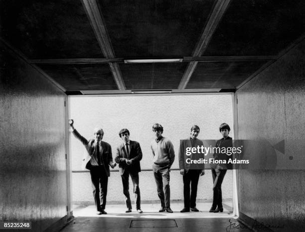 Photo of ROLLING STONES; L-R: Brian Jones, Bill Wyman, Mick Jagger, Charlie Watts, Keith Richards, posed, group shot - in Marble Arch car park