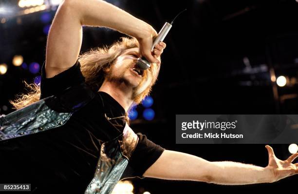 James Hetfield of Metallica performs on stage at the Freddie Mercury Tribute Concert at Wembley Stadium, London, on 20th April 1992.