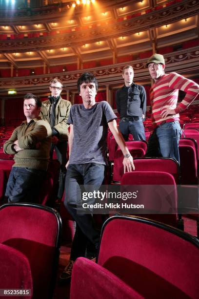 Photo of Tom PELOSO and Joe PLUMMER and Jeremiah GREEN and Isaac BROCK and MODEST MOUSE and Johnny MARR, L-R: Isaac Brock, Jeremiah Green, Johnny...