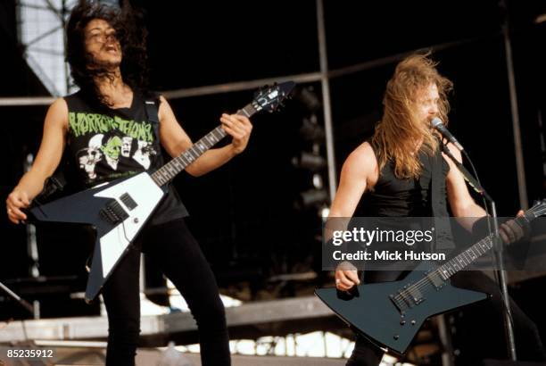 Photo of James HETFIELD and Kirk HAMMETT and METALLICA, L-R: Kirk Hammett and James Hetfield performing live onstage