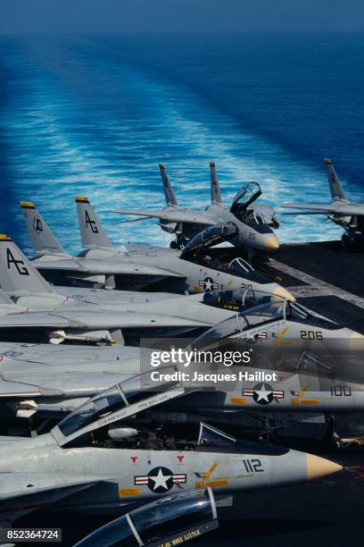 Tomcat planes on nuclear-powered aircraft carrier USS Dwight D. Eisenhower.