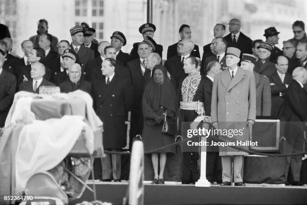 General Charles de Gaulle with the widow of French World War II hero Marechal Alphonse Juin.