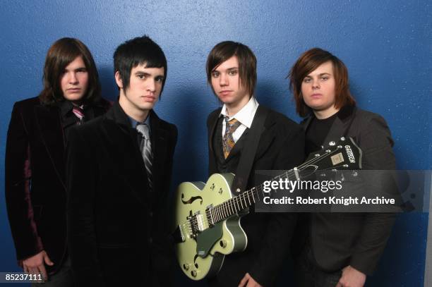 Photo of PANIC AT THE DISCO and PANIC! AT THE DISCO and Ryan ROSS and Spencer SMITH and Brendon URIE; L-R. Brent Wilson, Brendon Urie, Ryan Ross,...