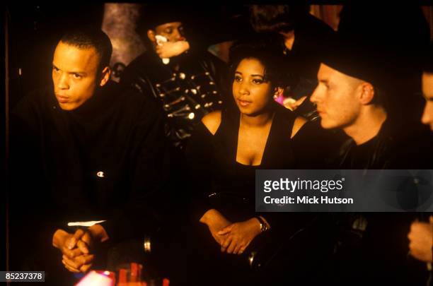 Photo of MASSIVE ATTACK and Shara NELSON and Andrew VOWLES and Robert Del NAJA, L-R: Andrew Vowles , Shara Nelson, Robert Del Naja - posed, on set of...