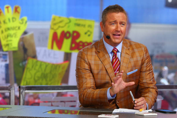GameDay host Kirk Herbstreit is seen during ESPN's College GameDay show at Times Square on September 23, 2017 in New York City.