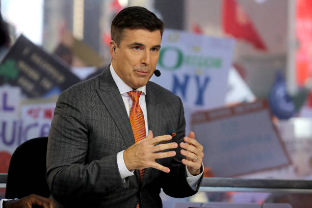 College GameDay analyst Rece Davis discusses game day at Times Square on September 23, 2017 in New York City.