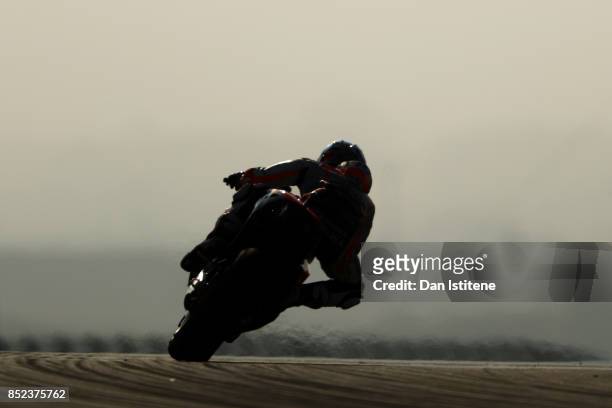 Dani Pedrosa of Spain and the Repsol Honda Team rides during practice for the MotoGP of Aragon at Motorland Aragon Circuit on September 23, 2017 in...